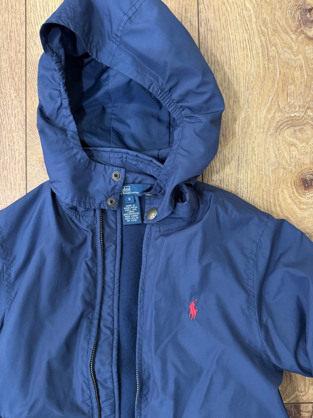 Ralph Lauren Navy Hooded Rain Lined Jacket with Red Pony sz6 - Picture 3 of 4